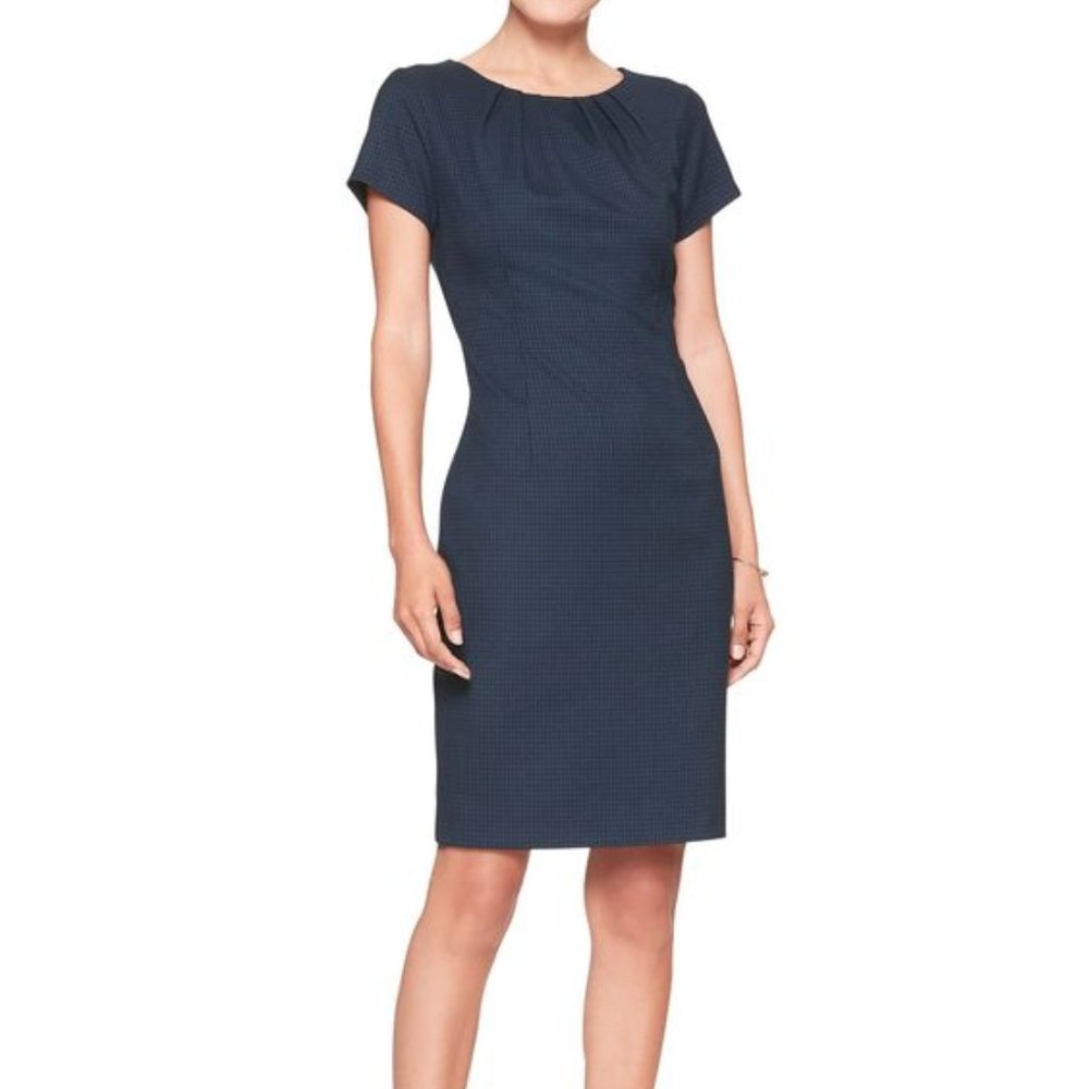 Navy Gingham Sheath Dress